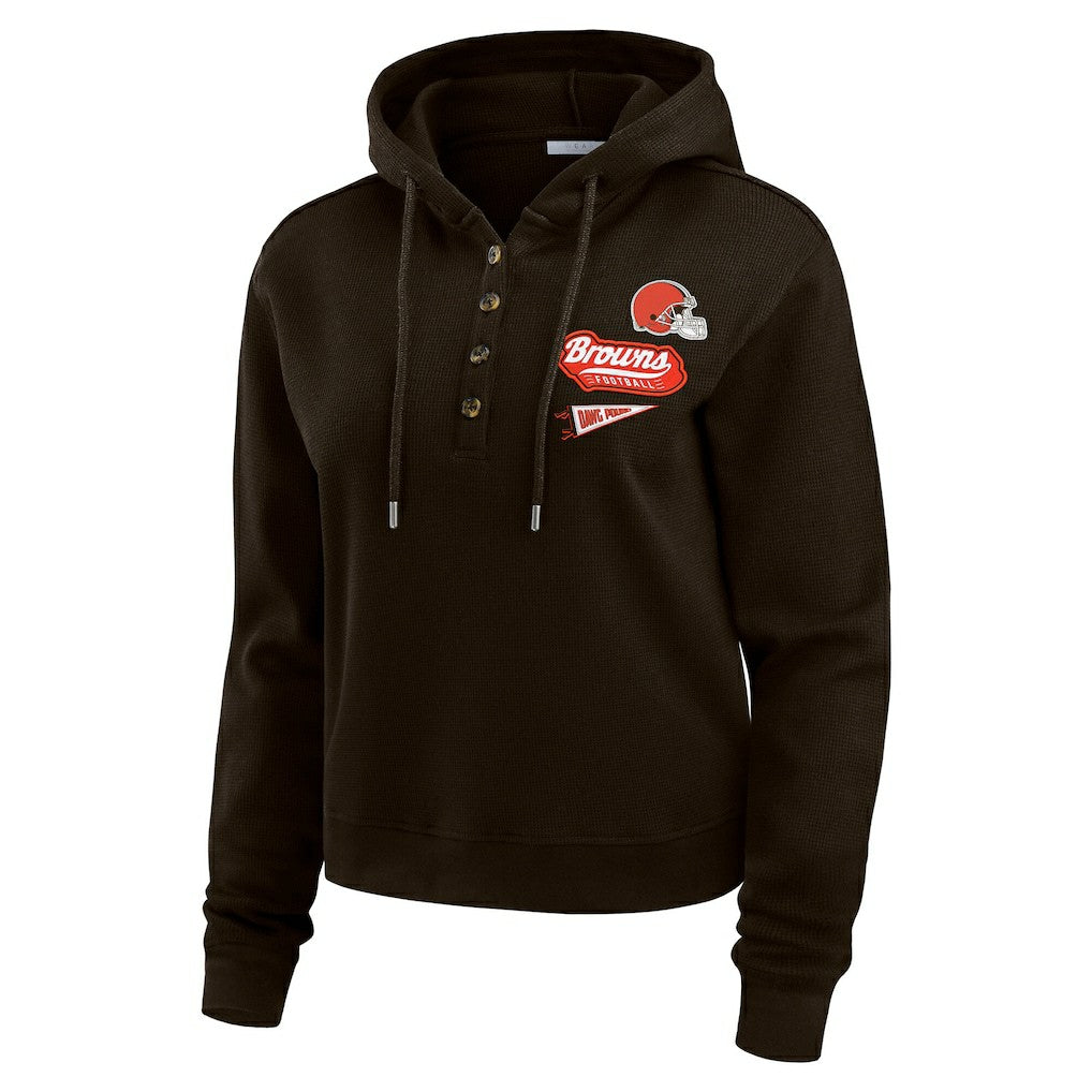 Cleveland Browns  WEAR by Erin Andrews Women's Waffle-Knit Pullover Hoodie