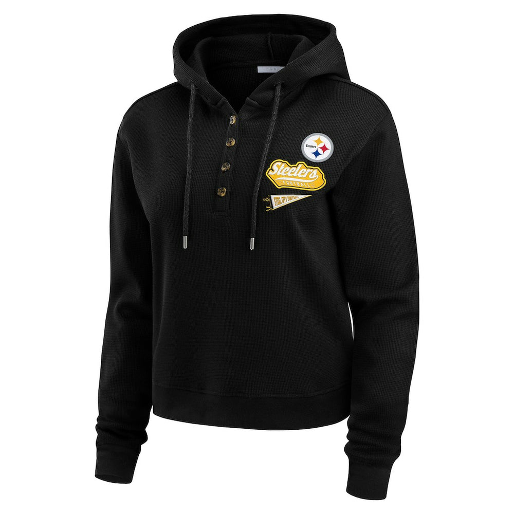 Pittsburgh Steelers  WEAR by Erin Andrews Women's Waffle-Knit Pullover Hoodie