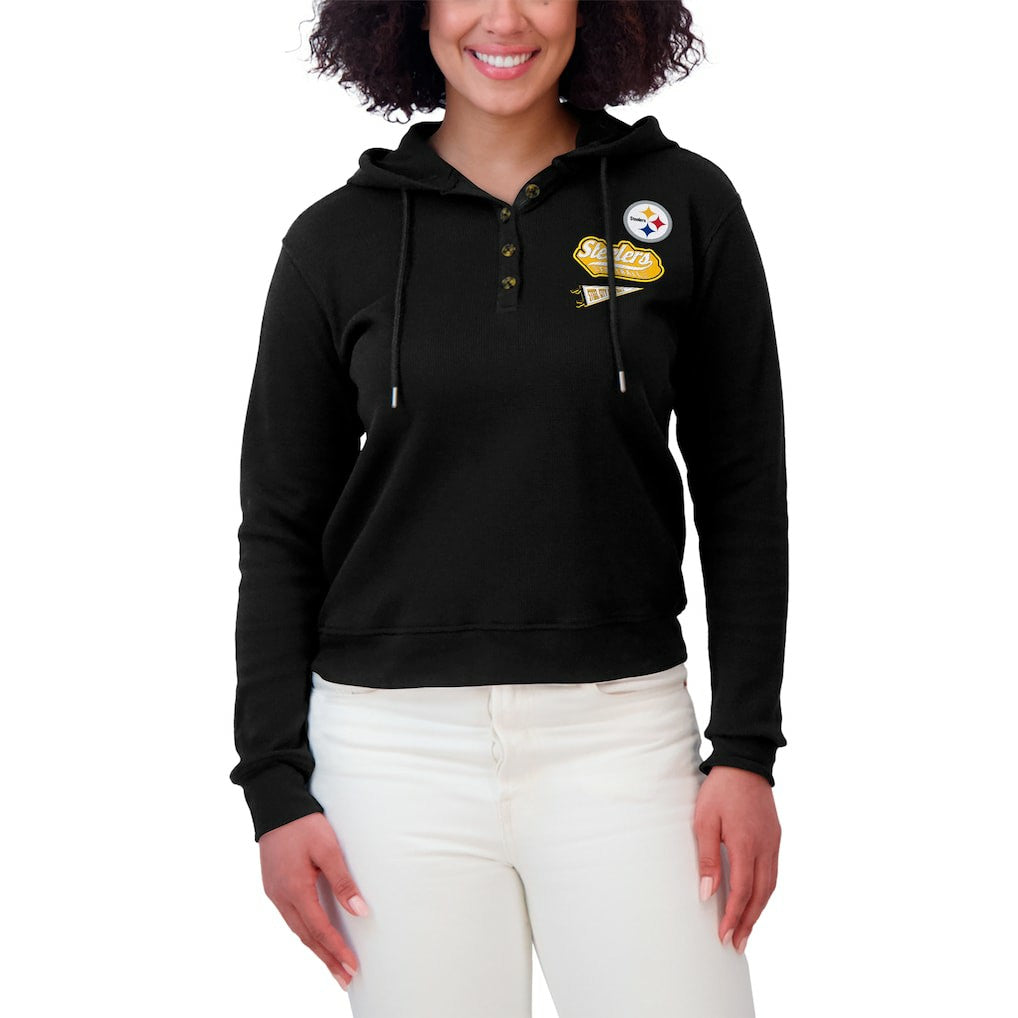 Pittsburgh Steelers  WEAR by Erin Andrews Women's Waffle-Knit Pullover Hoodie
