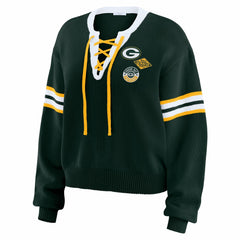 Green Bay Packers  WEAR by Erin Andrews Women's Lace-Up Sweater
