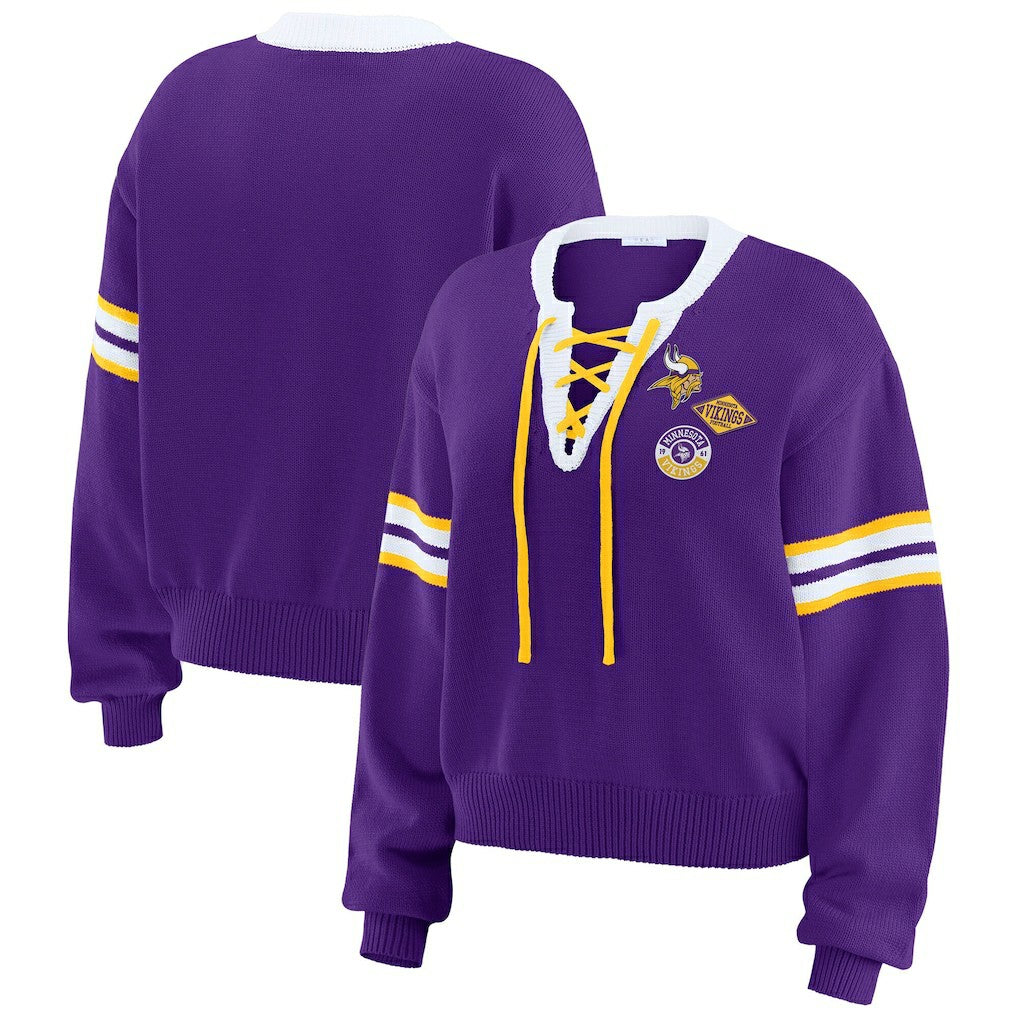Minnesota Vikings  WEAR by Erin Andrews Women's Lace-Up Sweater