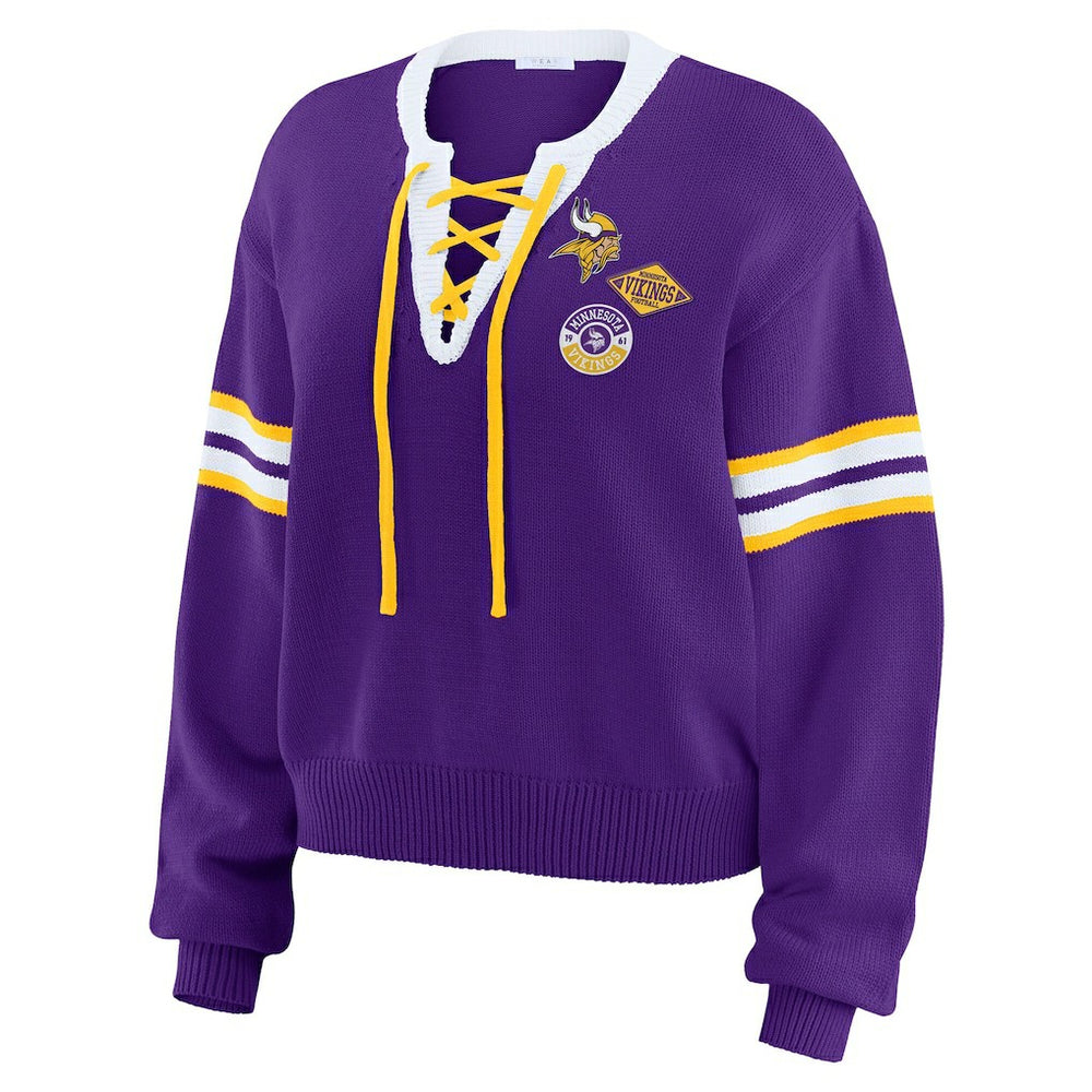 Minnesota Vikings  WEAR by Erin Andrews Women's Lace-Up Sweater