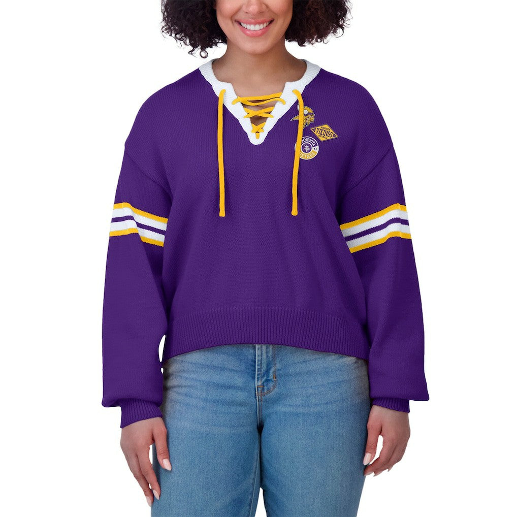 Minnesota Vikings  WEAR by Erin Andrews Women's Lace-Up Sweater