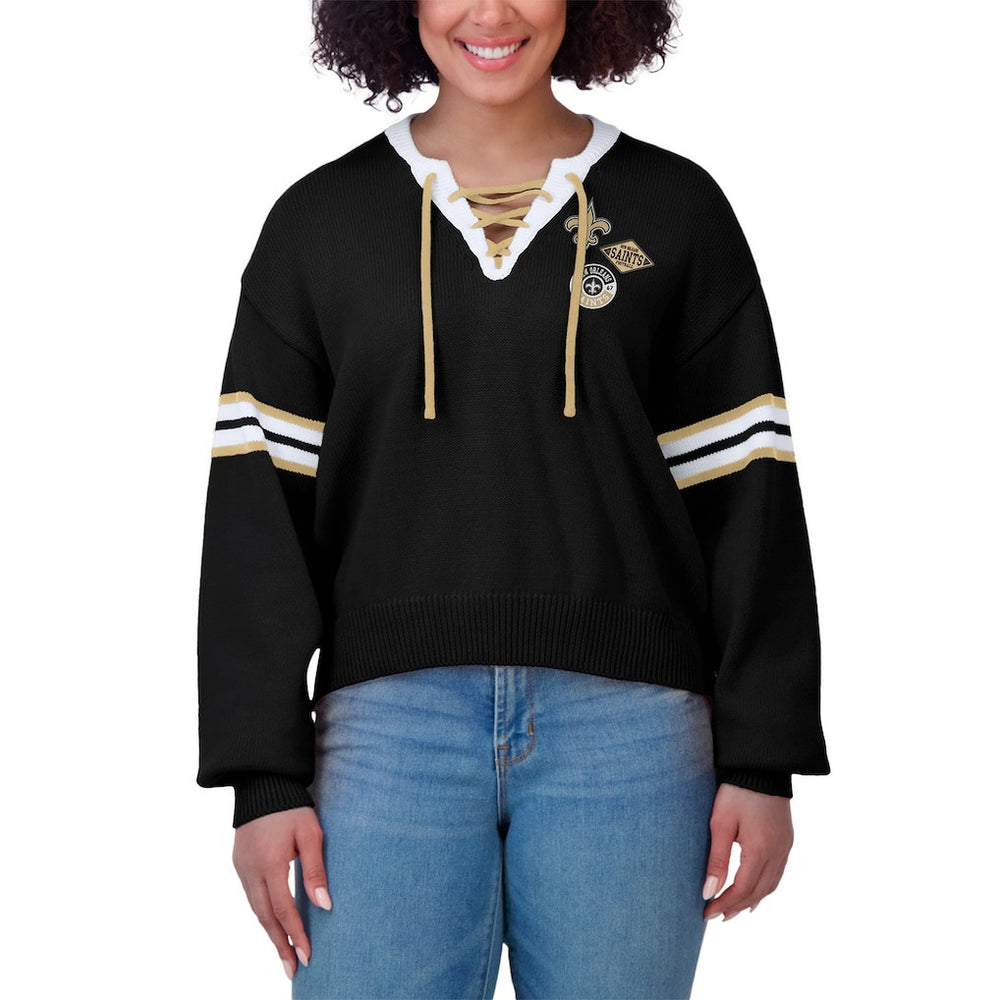 New Orleans Saints  WEAR by Erin Andrews Women's Lace-Up Sweater