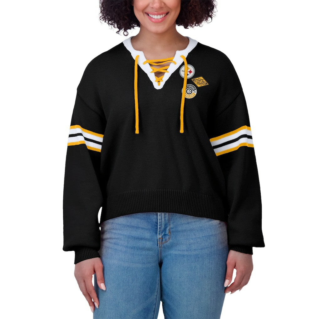 Pittsburgh Steelers  WEAR by Erin Andrews Women's Lace-Up Sweater