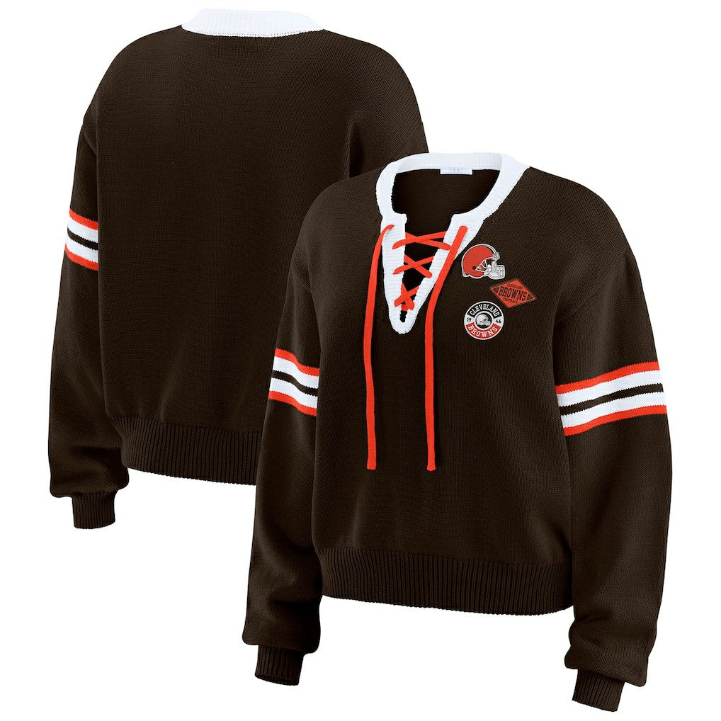Cleveland Browns  WEAR by Erin Andrews Women's Lace-Up Sweater