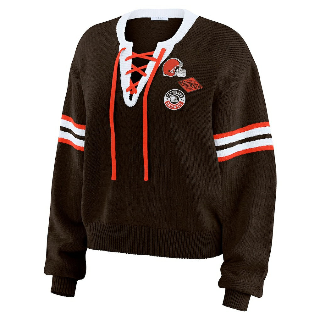 Cleveland Browns  WEAR by Erin Andrews Women's Lace-Up Sweater