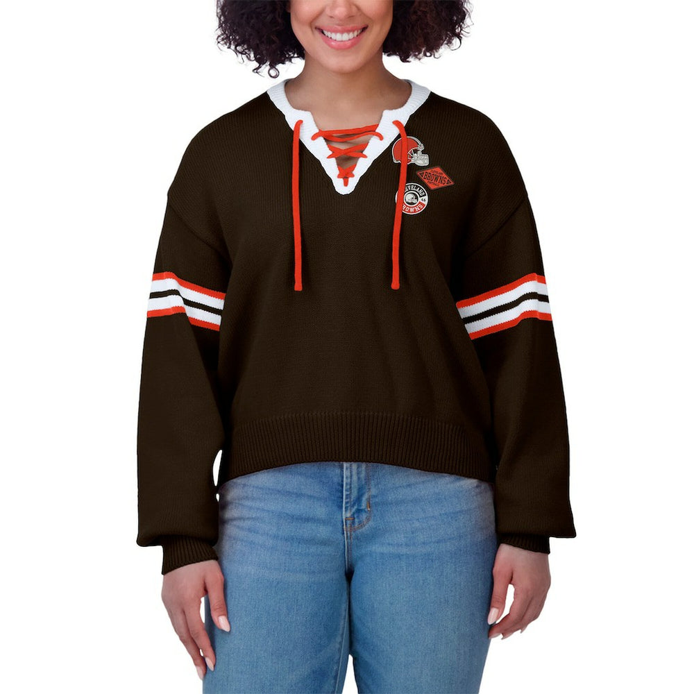 Cleveland Browns  WEAR by Erin Andrews Women's Lace-Up Sweater