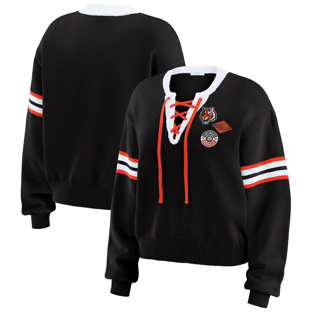 Cincinnati Bengals  WEAR by Erin Andrews Women's Lace-Up Sweater