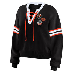 Cincinnati Bengals  WEAR by Erin Andrews Women's Lace-Up Sweater