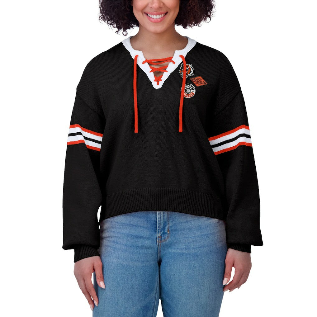 Cincinnati Bengals  WEAR by Erin Andrews Women's Lace-Up Sweater