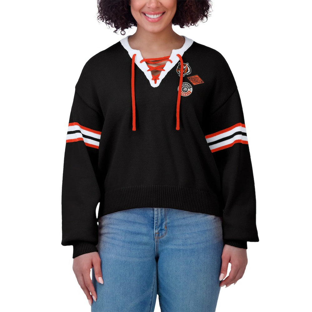 Cincinnati Bengals  WEAR by Erin Andrews Women's Lace-Up Sweater