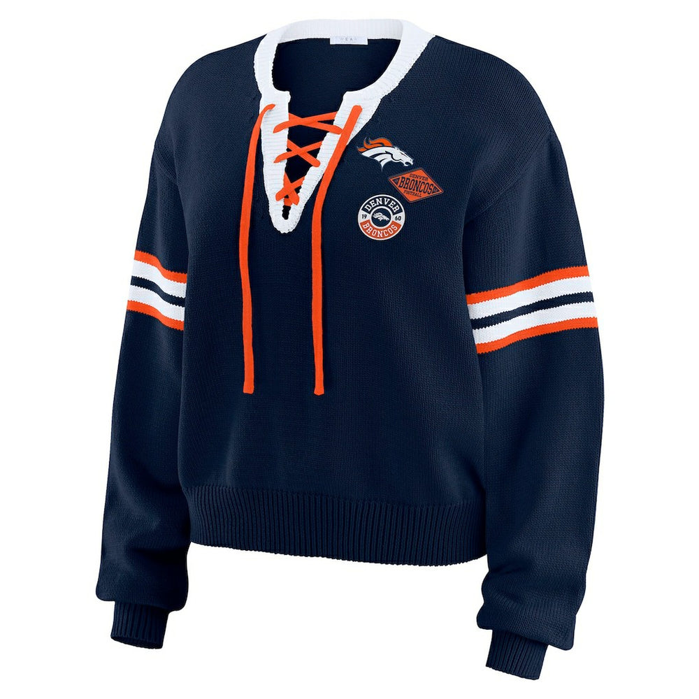 Denver Broncos  WEAR by Erin Andrews Women's Lace-Up Sweater