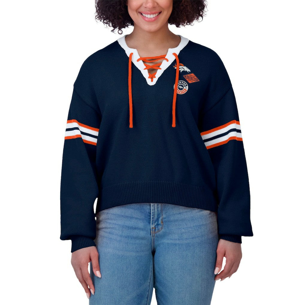 Denver Broncos  WEAR by Erin Andrews Women's Lace-Up Sweater
