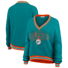 Miami Dolphins  WEAR by Erin Andrews Women's Oversized Long Sleeve V-Neck Sweatshirt