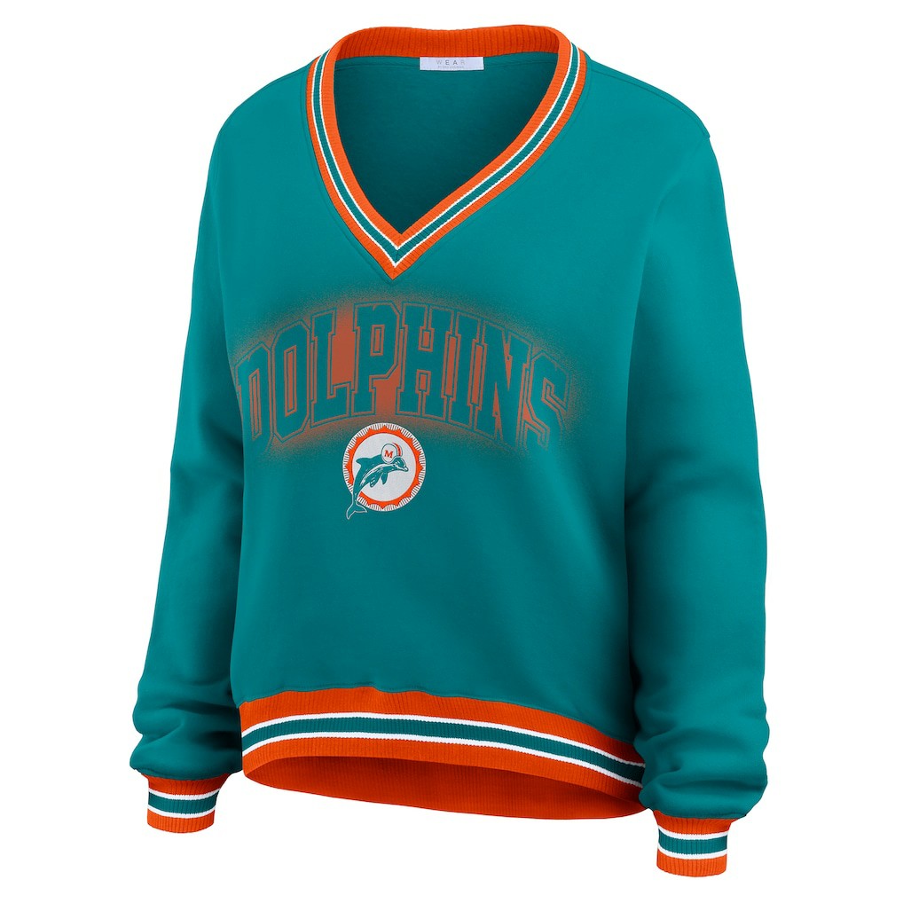 Miami Dolphins  WEAR by Erin Andrews Women's Oversized Long Sleeve V-Neck Sweatshirt
