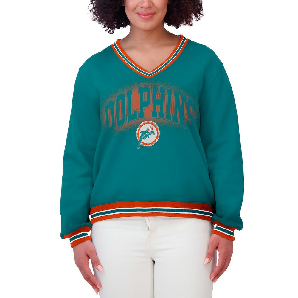 Miami Dolphins  WEAR by Erin Andrews Women's Oversized Long Sleeve V-Neck Sweatshirt