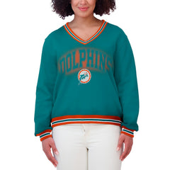 Miami Dolphins  WEAR by Erin Andrews Women's Oversized Long Sleeve V-Neck Sweatshirt