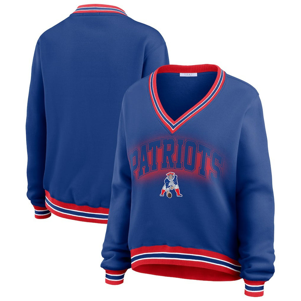 New England Patriots  WEAR by Erin Andrews Women's Oversized Long Sleeve V-Neck Sweatshirt