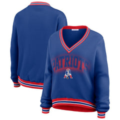 New England Patriots  WEAR by Erin Andrews Women's Oversized Long Sleeve V-Neck Sweatshirt