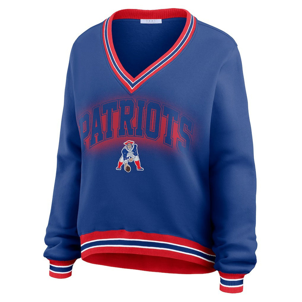 New England Patriots  WEAR by Erin Andrews Women's Oversized Long Sleeve V-Neck Sweatshirt