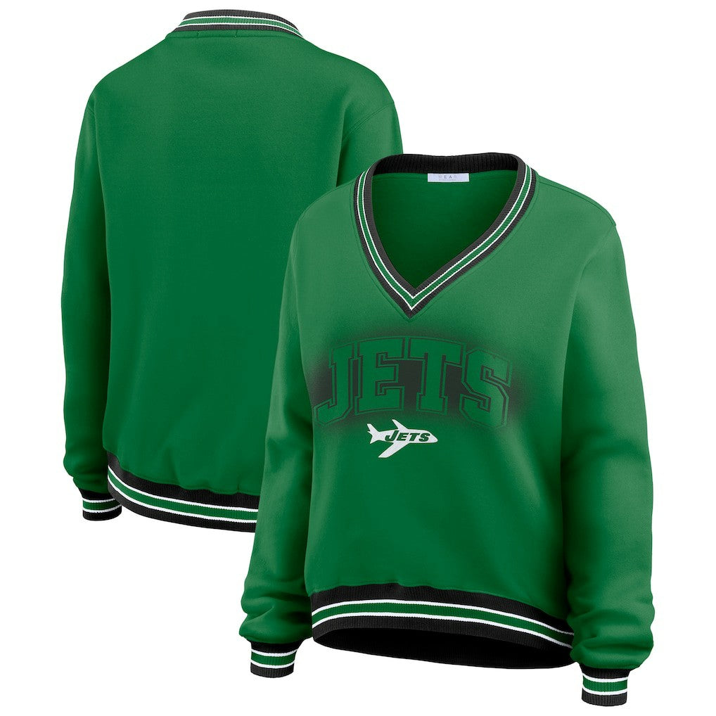 New York Jets  WEAR by Erin Andrews Women's Oversized Long Sleeve V-Neck Sweatshirt