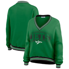 New York Jets  WEAR by Erin Andrews Women's Oversized Long Sleeve V-Neck Sweatshirt