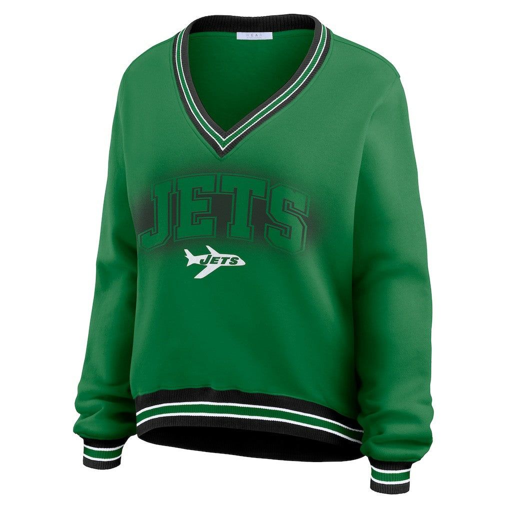 New York Jets  WEAR by Erin Andrews Women's Oversized Long Sleeve V-Neck Sweatshirt