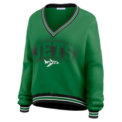 New York Jets  WEAR by Erin Andrews Women's Oversized Long Sleeve V-Neck Sweatshirt