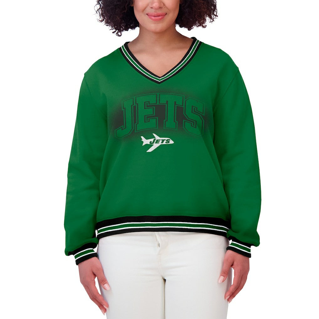 New York Jets  WEAR by Erin Andrews Women's Oversized Long Sleeve V-Neck Sweatshirt