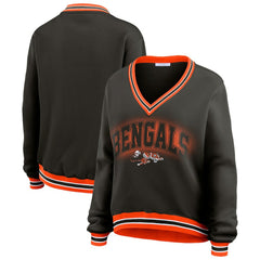 Cincinnati Bengals  WEAR by Erin Andrews Women's Oversized Long Sleeve V-Neck Sweatshirt