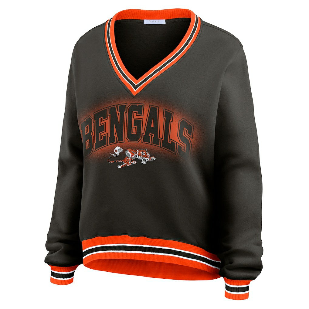 Cincinnati Bengals  WEAR by Erin Andrews Women's Oversized Long Sleeve V-Neck Sweatshirt
