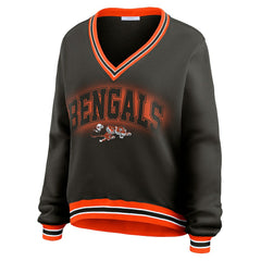 Cincinnati Bengals  WEAR by Erin Andrews Women's Oversized Long Sleeve V-Neck Sweatshirt
