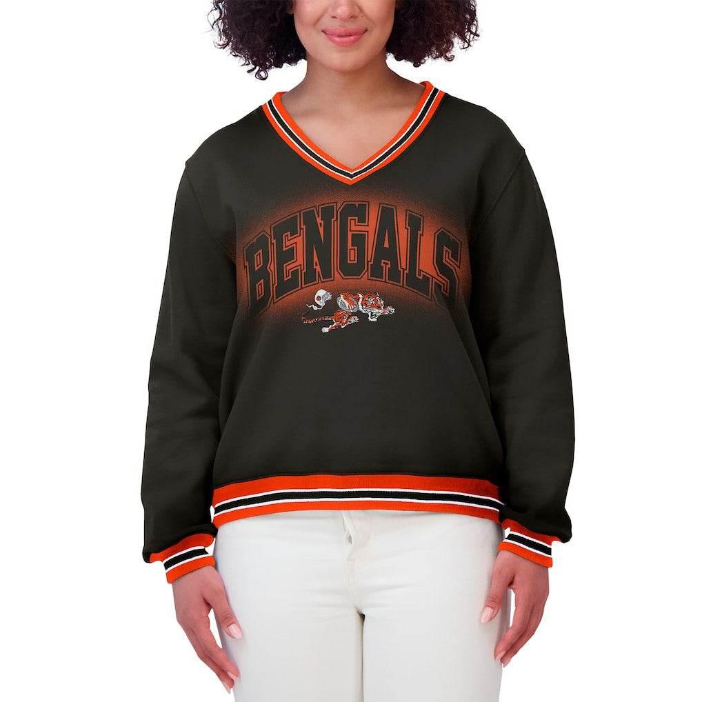 Cincinnati Bengals  WEAR by Erin Andrews Women's Oversized Long Sleeve V-Neck Sweatshirt