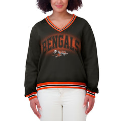 Cincinnati Bengals  WEAR by Erin Andrews Women's Oversized Long Sleeve V-Neck Sweatshirt