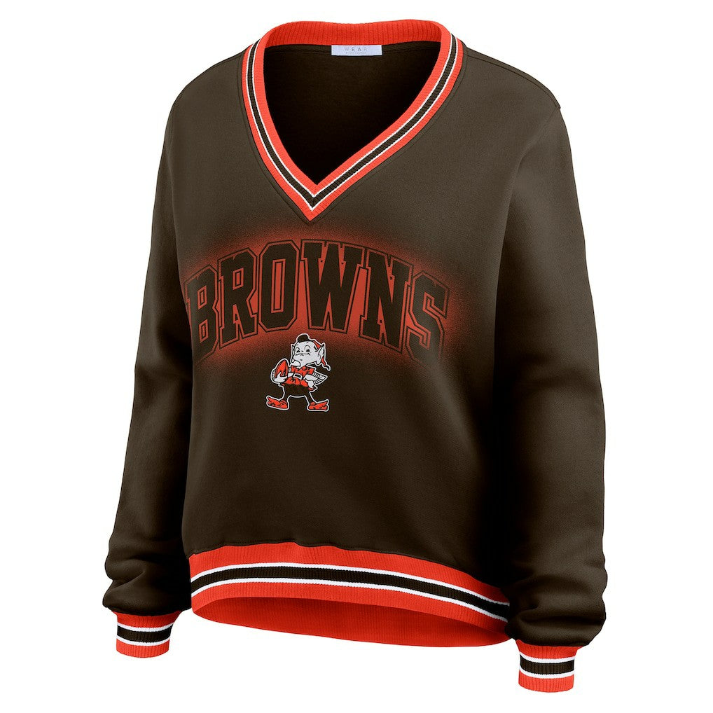 Cleveland Browns  WEAR by Erin Andrews Women's Oversized Long Sleeve V-Neck Sweatshirt