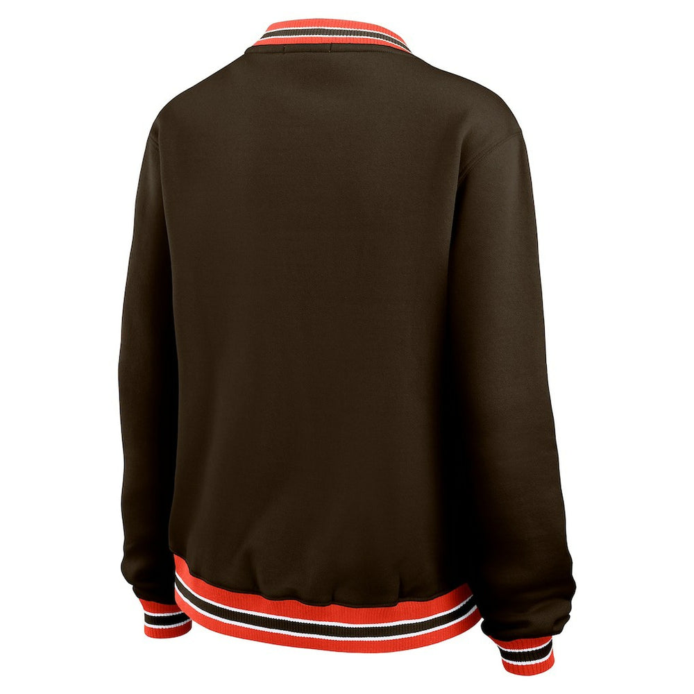Cleveland Browns  WEAR by Erin Andrews Women's Oversized Long Sleeve V-Neck Sweatshirt