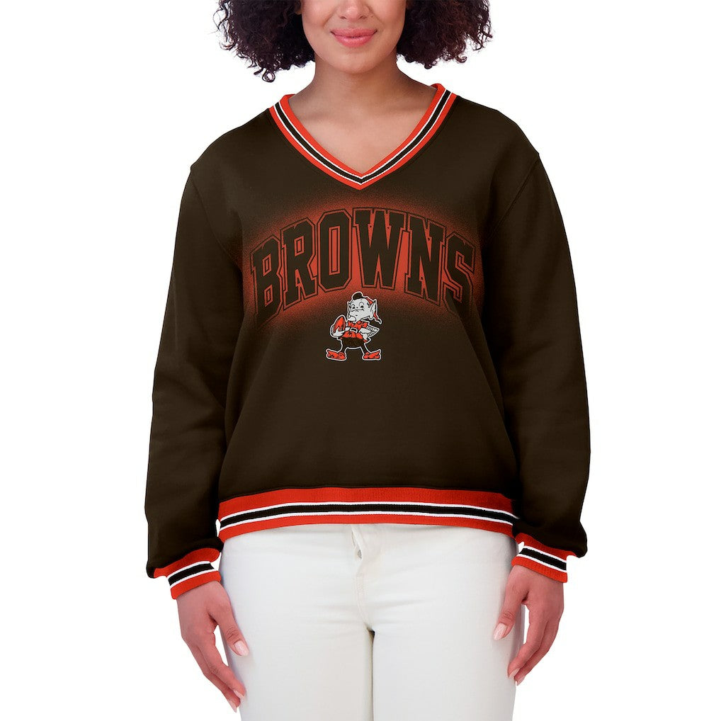 Cleveland Browns  WEAR by Erin Andrews Women's Oversized Long Sleeve V-Neck Sweatshirt