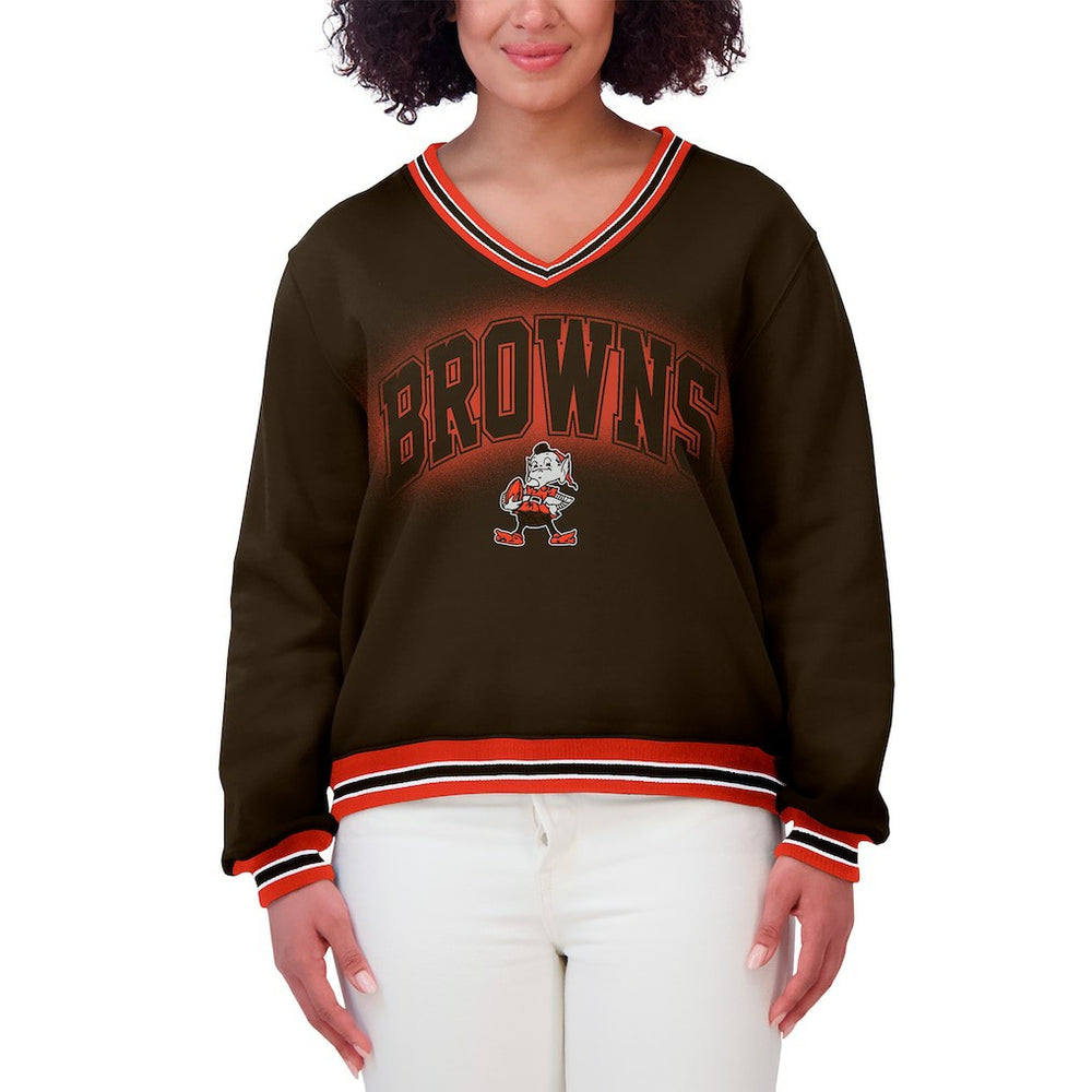 Cleveland Browns  WEAR by Erin Andrews Women's Oversized Long Sleeve V-Neck Sweatshirt