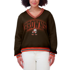 Cleveland Browns  WEAR by Erin Andrews Women's Oversized Long Sleeve V-Neck Sweatshirt