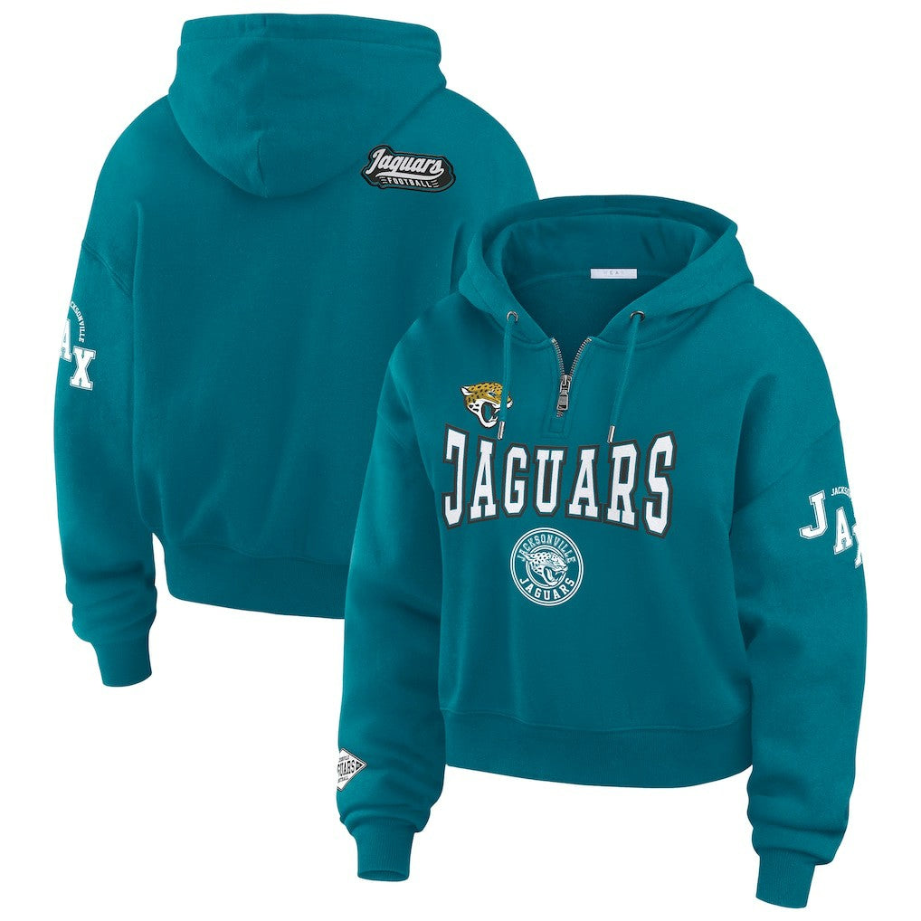 Jacksonville Jaguars  WEAR by Erin Andrews Women's Patch Quarter-Zip Pullover Hoodie