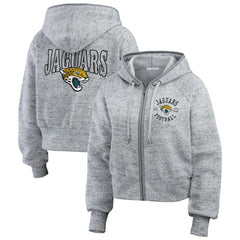 Jacksonville Jaguars  WEAR by Erin Andrews Women's Speckled Fleece Cropped Full-Zip Hoodie