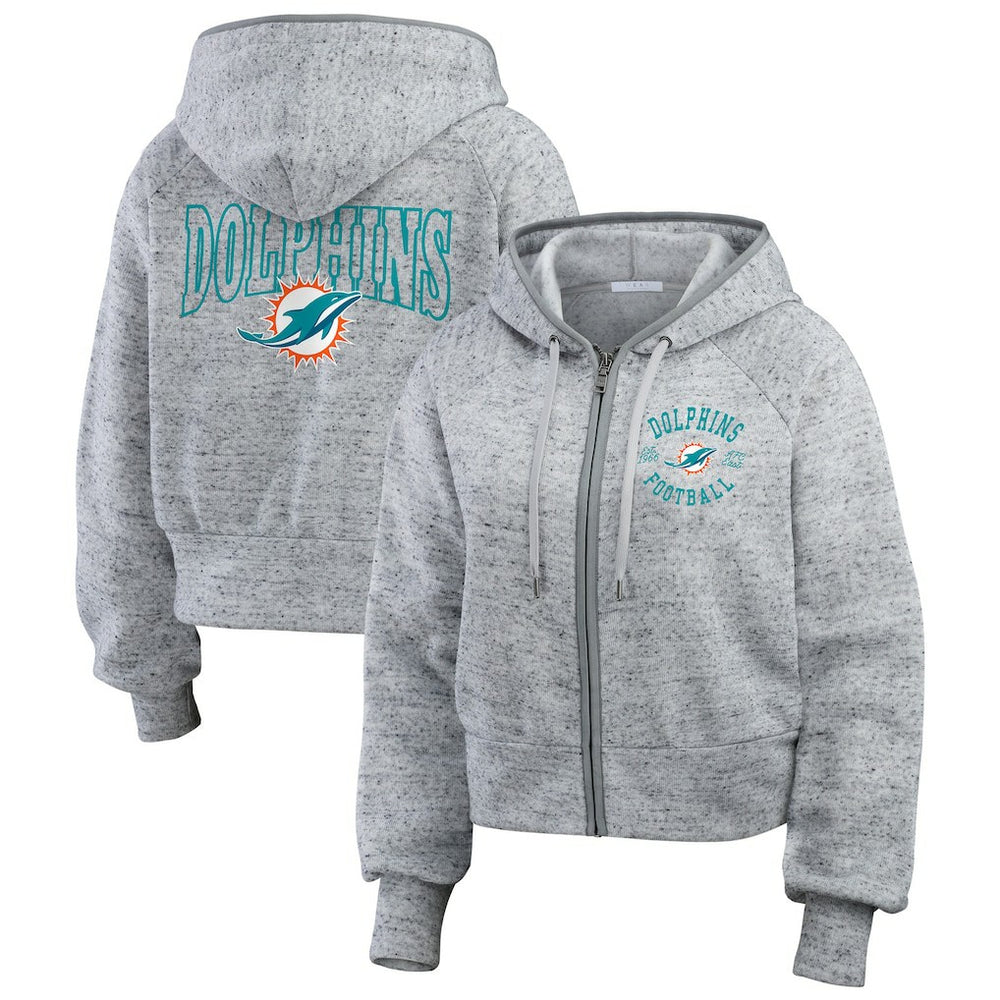 Miami Dolphins  WEAR by Erin Andrews Women's Speckled Fleece Cropped Full-Zip Hoodie