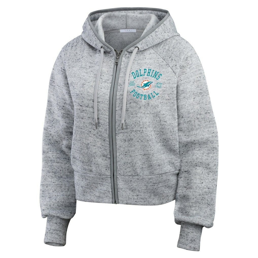 Miami Dolphins  WEAR by Erin Andrews Women's Speckled Fleece Cropped Full-Zip Hoodie
