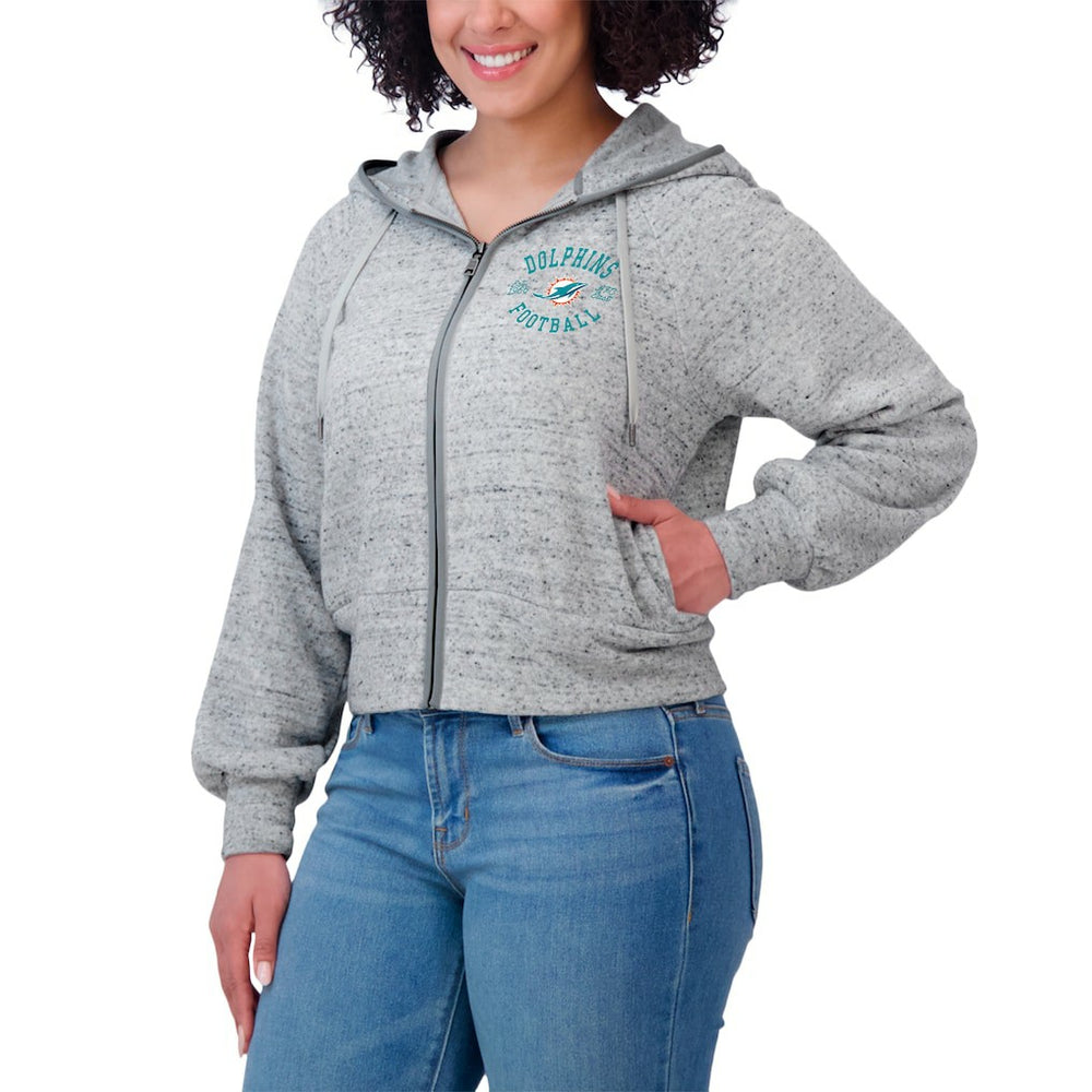 Miami Dolphins  WEAR by Erin Andrews Women's Speckled Fleece Cropped Full-Zip Hoodie