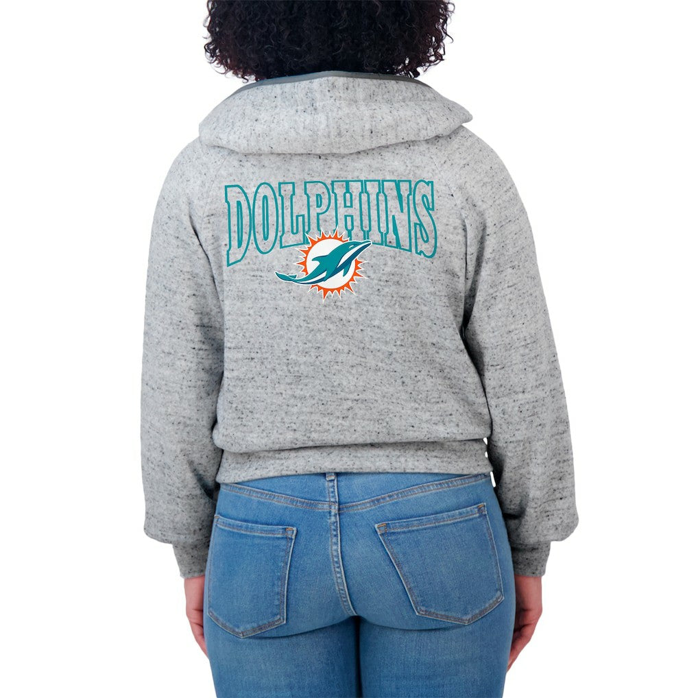 Miami Dolphins  WEAR by Erin Andrews Women's Speckled Fleece Cropped Full-Zip Hoodie