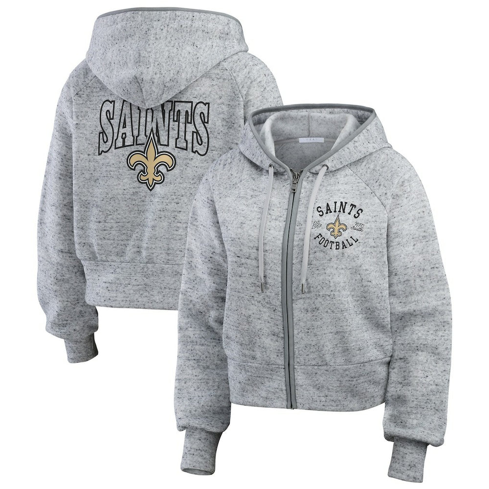 New Orleans Saints  WEAR by Erin Andrews Women's Speckled Fleece Cropped Full-Zip Hoodie