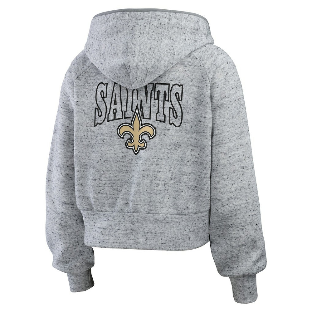 New Orleans Saints  WEAR by Erin Andrews Women's Speckled Fleece Cropped Full-Zip Hoodie