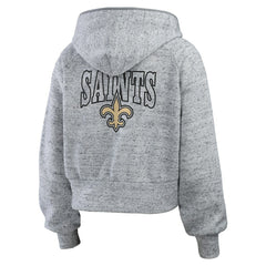 New Orleans Saints  WEAR by Erin Andrews Women's Speckled Fleece Cropped Full-Zip Hoodie
