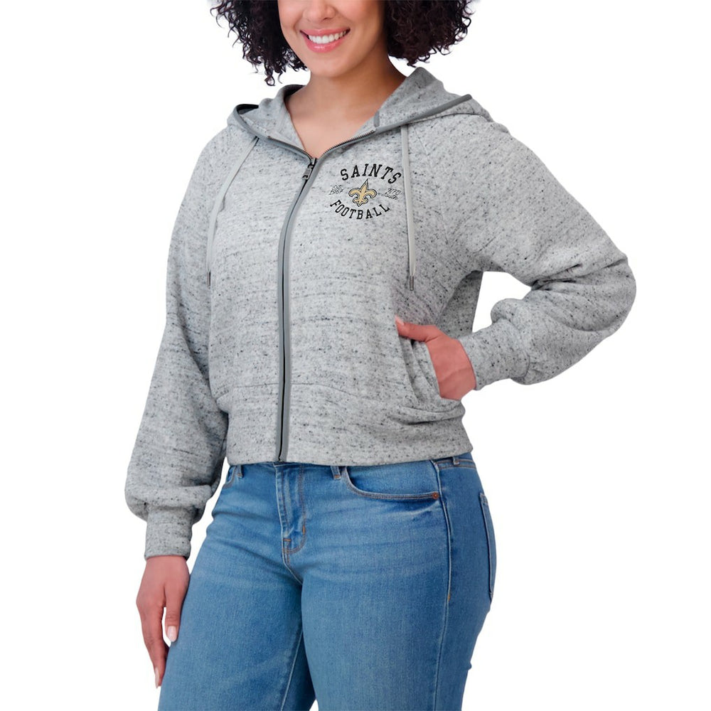 New Orleans Saints  WEAR by Erin Andrews Women's Speckled Fleece Cropped Full-Zip Hoodie